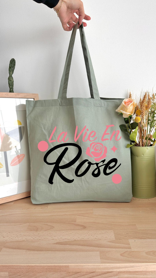Tote bag 18L personnalisable - Octobre Rose - La vie en Rose texte