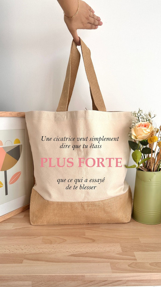Sac 29L personnalisable - Octobre Rose - Plus forte - Toile de jute