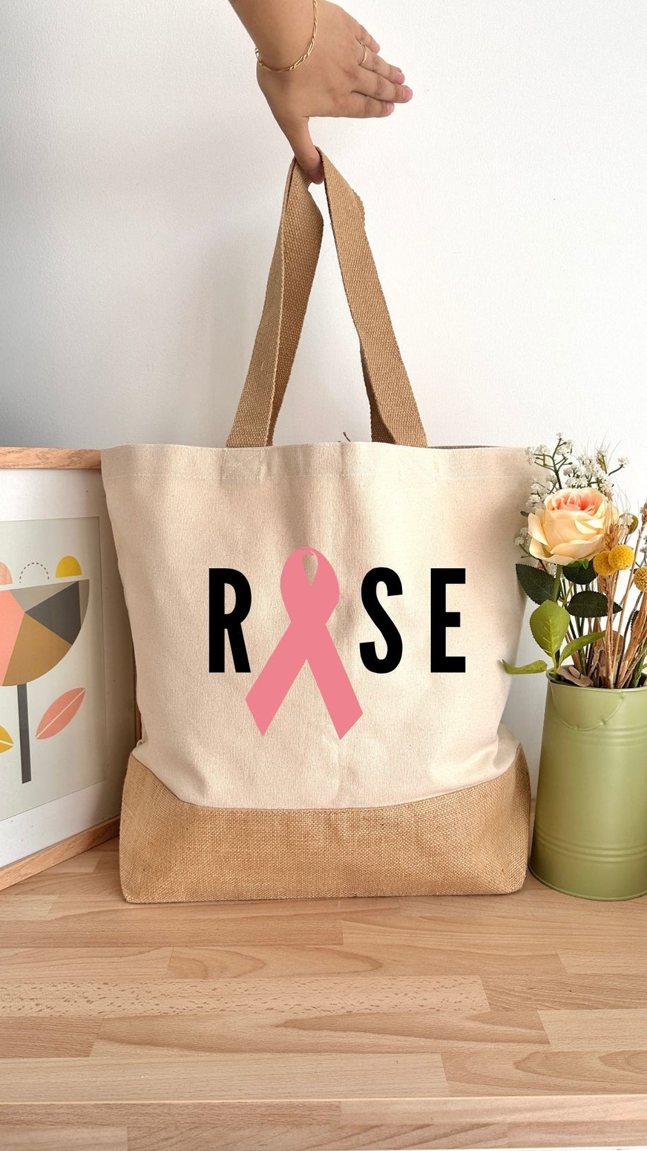 Sac 29L personnalisable - Octobre Rose - Rose - Toile de jute