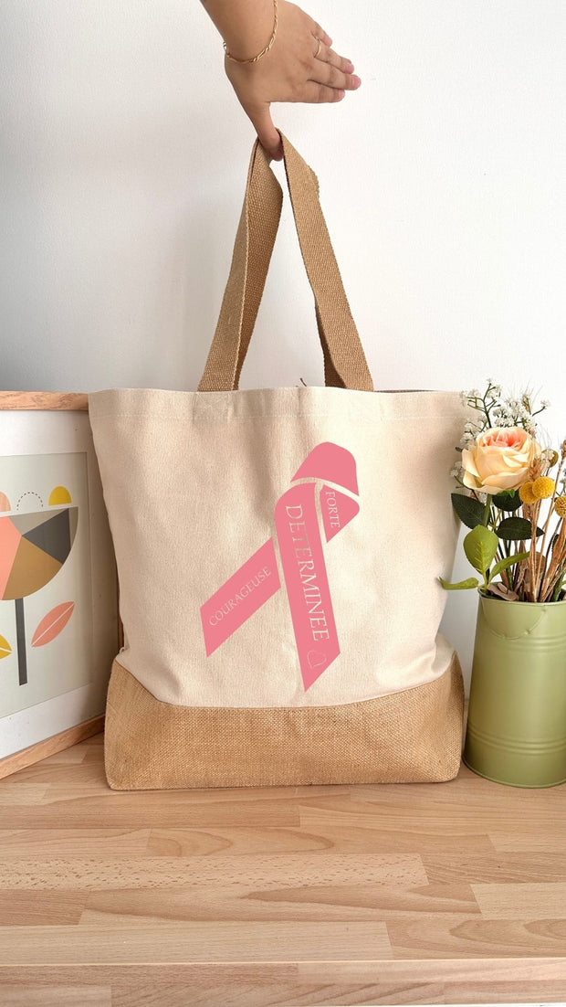Sac 29L personnalisable - Octobre Rose - Ruban - Toile de jute