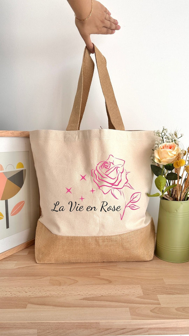 Sac 29L personnalisable - Octobre Rose - La vie en Rose - Toile de jute